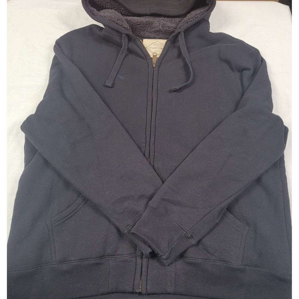 St. John's Bay Men's Black Full-Zip Fleece Lined Long Sleeve Hoodie Size XL
